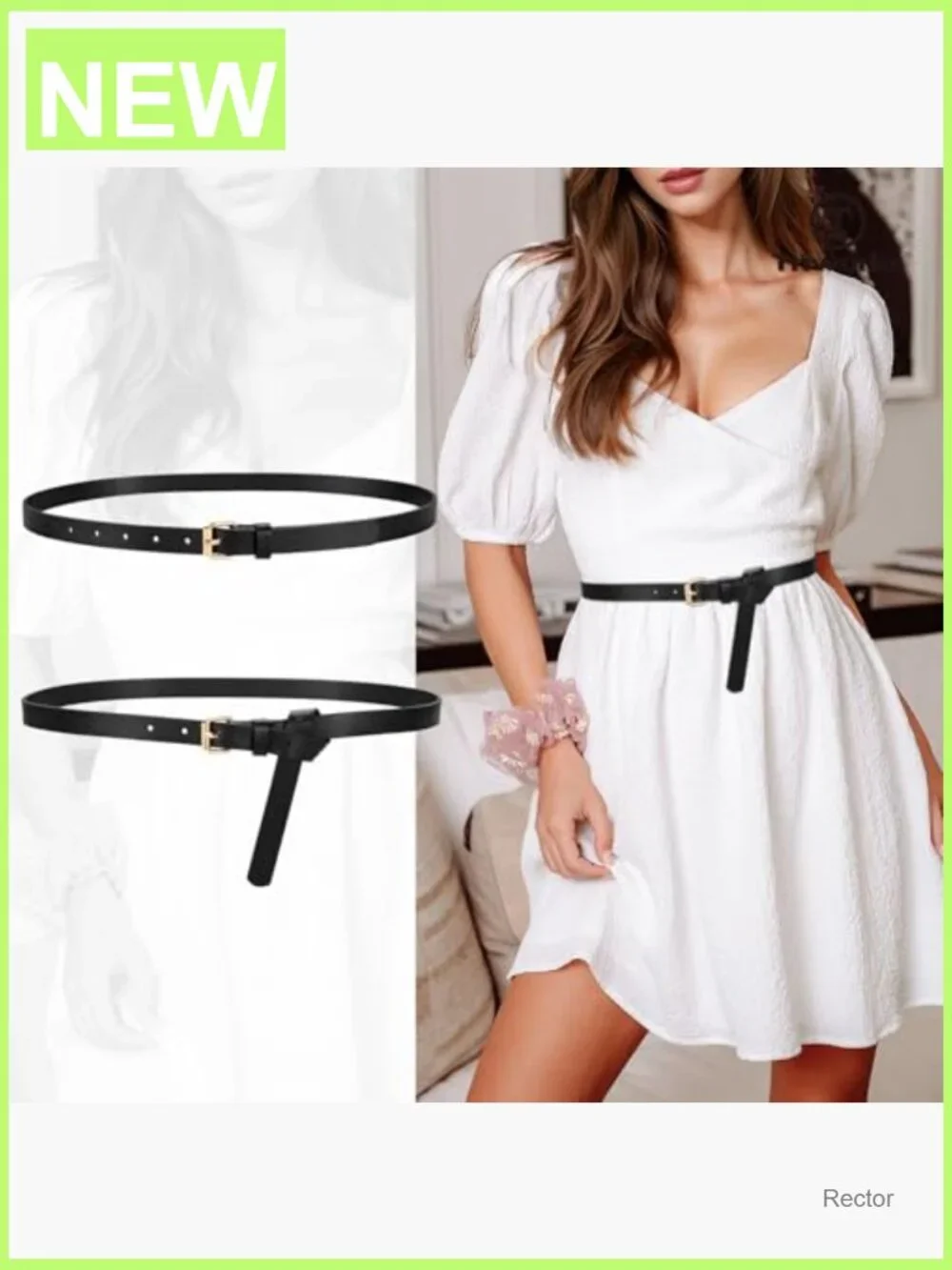 3 Pack Skinny Leather Belts for Women - Gold Buckle, 0.7